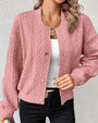 Damen Strickjacke mit Zopfmuster und Knopfleiste-Rosa-S-Luzern Mode
