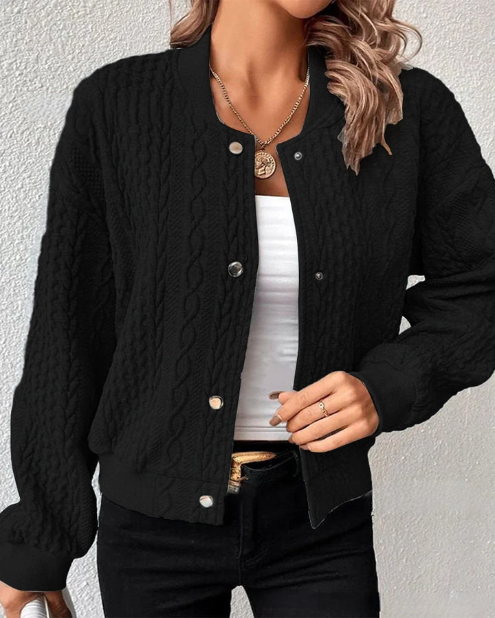 Damen Strickjacke mit Zopfmuster und Knopfleiste-Schwarz-S-Luzern Mode