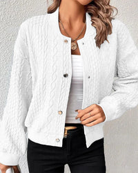 Damen Strickjacke mit Zopfmuster und Knopfleiste-Weiß-S-Luzern Mode