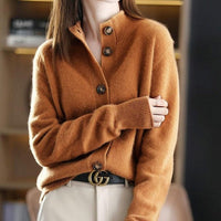 Luxuriöse Damen Kaschmir Strickjacke mit Knopfleiste-Karamell-XS-Luzern Mode