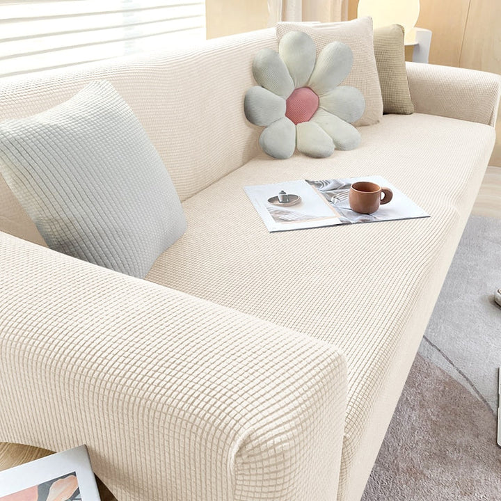 Sofahusse | Stilvoll Einfarbig Dehnbar Vielseitig Langlebig Elastisch-1-Sitzer (90-140cm)-Beige Weiß-Luzern Mode