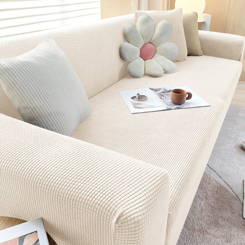 Sofahusse | Stilvoll Einfarbig Dehnbar Vielseitig Langlebig Elastisch-1-Sitzer (90-140cm)-Beige Weiß-Luzern Mode