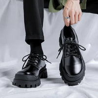 Herren Chunky Leder Halbschuhe mit dicker Sohle-Schwarz-38-Luzern Mode