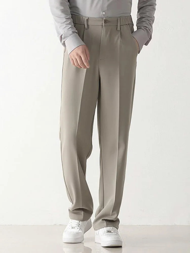 Herren Casual Anzughose mit Elastikbund und Taschen-Khaki-S-Luzern Mode