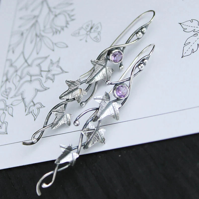 Ohrringe für Damen | Silber | Hänger | Elegant | Elfenblatt-Lila-Luzern Mode