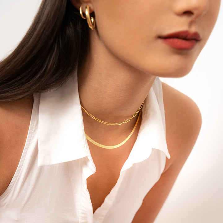 Damen Halskette | Flach Schlicht Stilvoll Silber Gold Langlebig Einzigartig-Luzern Mode