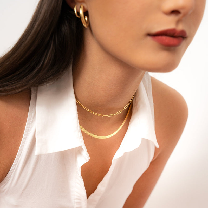 Damen Halskette | Flach Schlicht Stilvoll Silber Gold Langlebig Einzigartig-Luzern Mode