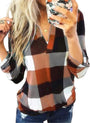 Damen Karo-Bluse Langarm Freizeit Hemd kariert Rückseite-Orange-S-Luzern Mode