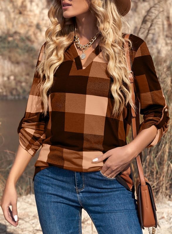 Damen Karo-Bluse Langarm Freizeit Hemd kariert Rückseite-Luzern Mode