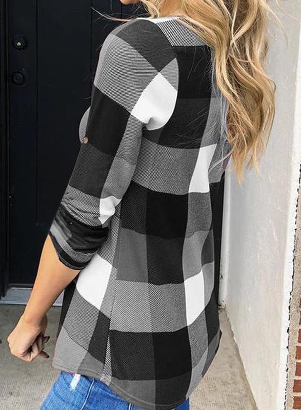 Damen Karo-Bluse Langarm Freizeit Hemd kariert Rückseite-Luzern Mode