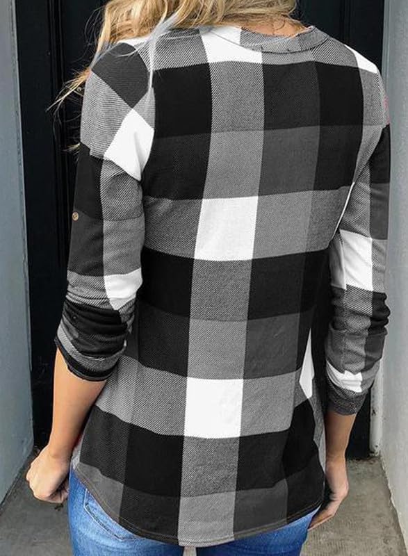Damen Karo-Bluse Langarm Freizeit Hemd kariert Rückseite-Luzern Mode