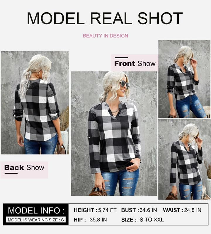 Damen Karo-Bluse Langarm Freizeit Hemd kariert Rückseite-Luzern Mode