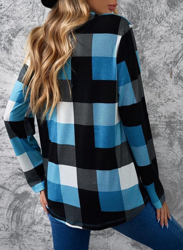 Damen Karo-Bluse Langarm Freizeit Hemd kariert Rückseite-Luzern Mode