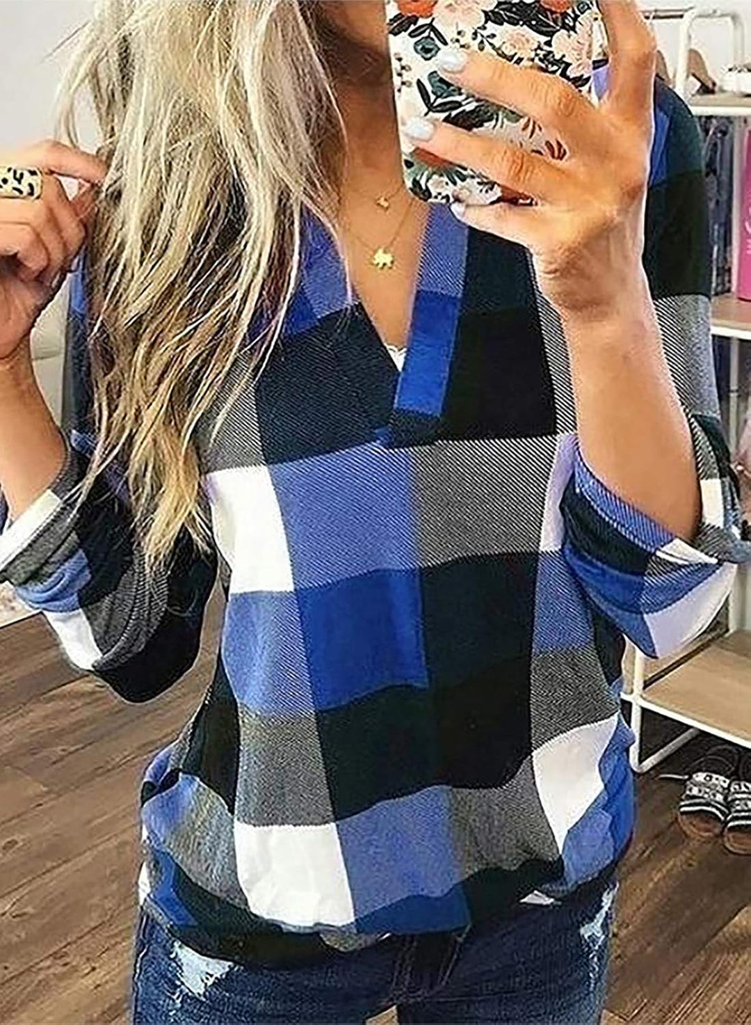 Damen Karo-Bluse Langarm Freizeit Hemd kariert Rückseite-Luzern Mode