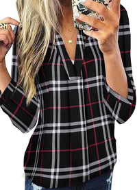 Damen Karo-Bluse Langarm Freizeit Hemd kariert Rückseite-Schwarz-S-Luzern Mode