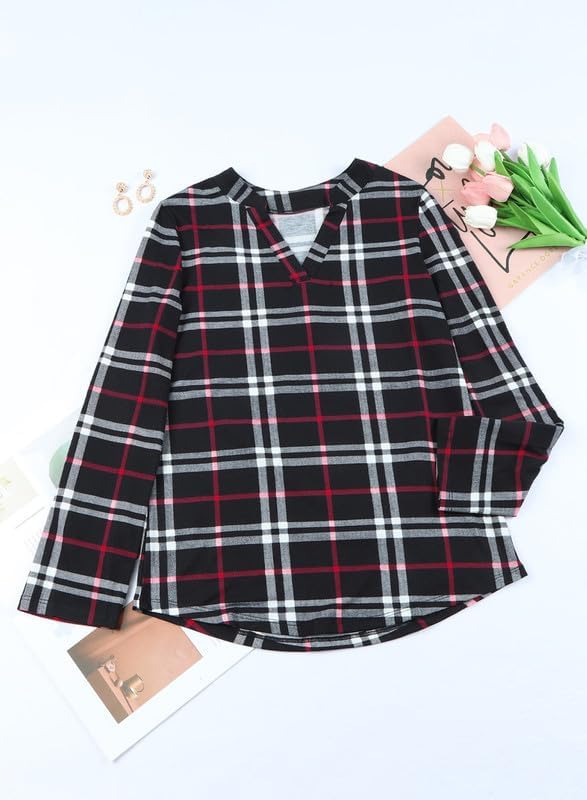 Damen Karo-Bluse Langarm Freizeit Hemd kariert Rückseite-Luzern Mode