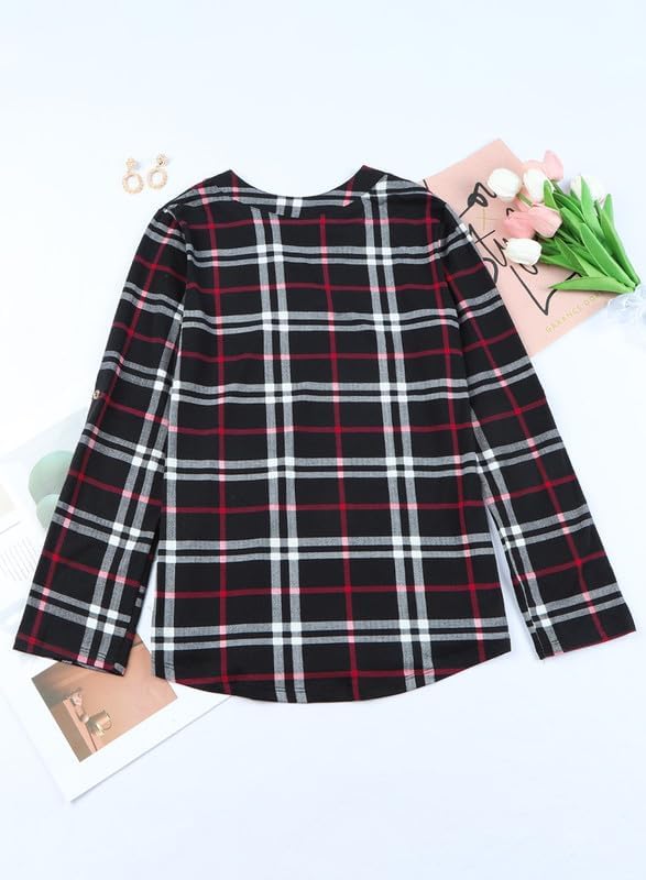 Damen Karo-Bluse Langarm Freizeit Hemd kariert Rückseite-Luzern Mode