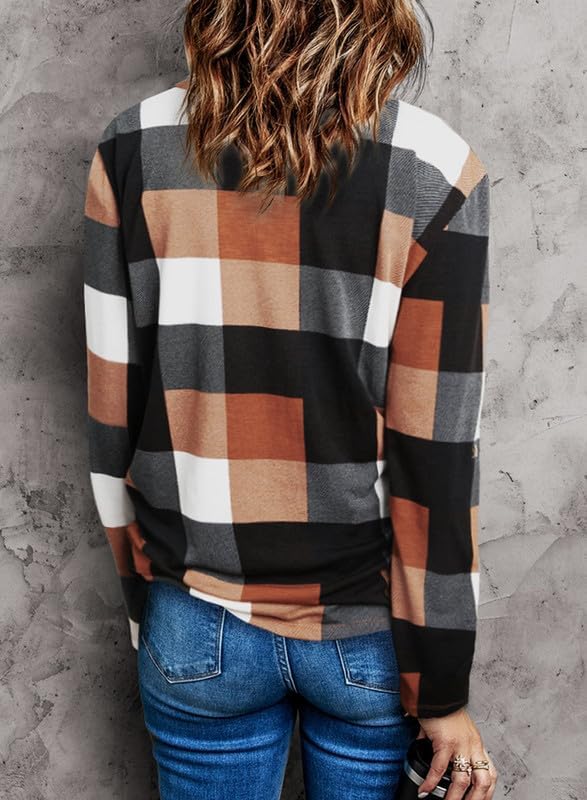 Damen Karo-Bluse Langarm Freizeit Hemd kariert Rückseite-Luzern Mode
