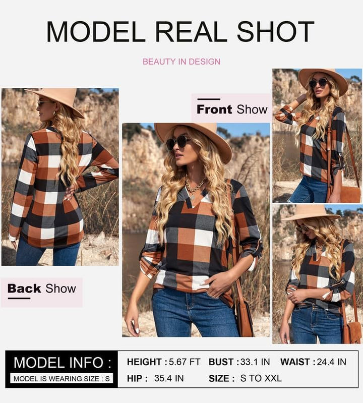 Damen Karo-Bluse Langarm Freizeit Hemd kariert Rückseite-Luzern Mode