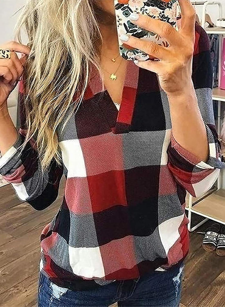 Damen Karo-Bluse Langarm Freizeit Hemd kariert Rückseite-Luzern Mode