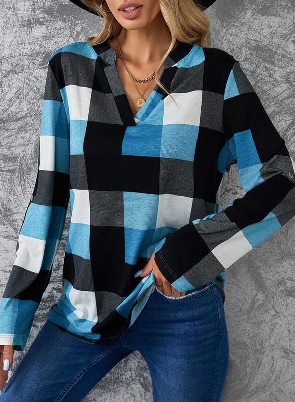 Damen Karo-Bluse Langarm Freizeit Hemd kariert Rückseite-Luzern Mode