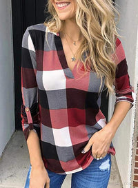 Damen Karo-Bluse Langarm Freizeit Hemd kariert Rückseite-Luzern Mode