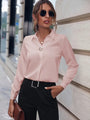 Elegante Damenbluse mit V-Ausschnitt und Langarm-Design-Rosa-S-Luzern Mode
