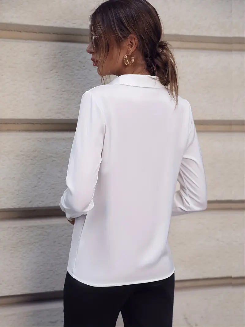 Elegante Damenbluse mit V-Ausschnitt und Langarm-Design-Luzern Mode
