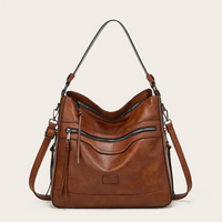 Damen Lederhandtasche mit Reißverschluss und Schulterriemen-Braun-Luzern Mode