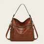 Damen Lederhandtasche mit Reißverschluss und Schulterriemen-Braun-Luzern Mode