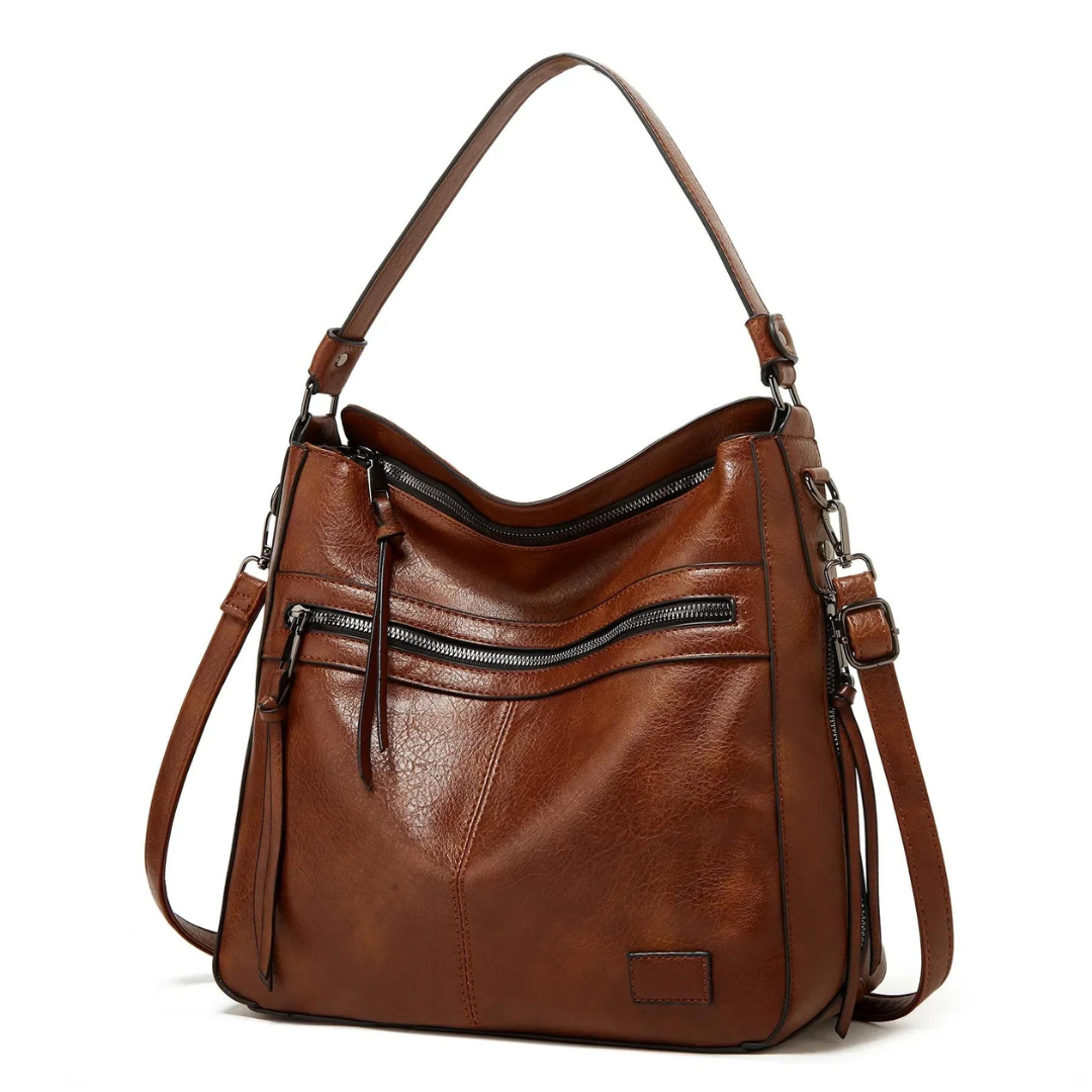 Damen Lederhandtasche mit Reißverschluss und Schulterriemen-Luzern Mode