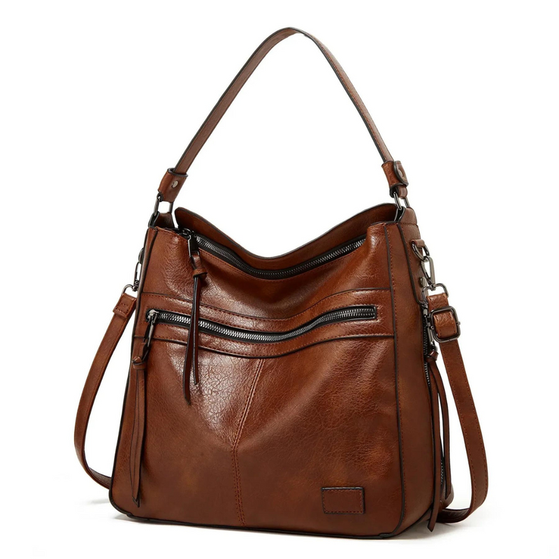 Damen Lederhandtasche mit Reißverschluss und Schulterriemen-Luzern Mode