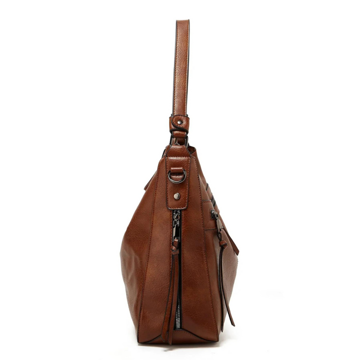 Damen Lederhandtasche mit Reißverschluss und Schulterriemen-Luzern Mode