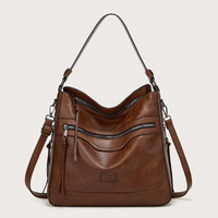 Damen Lederhandtasche mit Reißverschluss und Schulterriemen-Kaffee-Luzern Mode