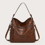 Damen Lederhandtasche mit Reißverschluss und Schulterriemen-Kaffee-Luzern Mode