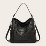 Damen Lederhandtasche mit Reißverschluss und Schulterriemen-Schwarz-Luzern Mode