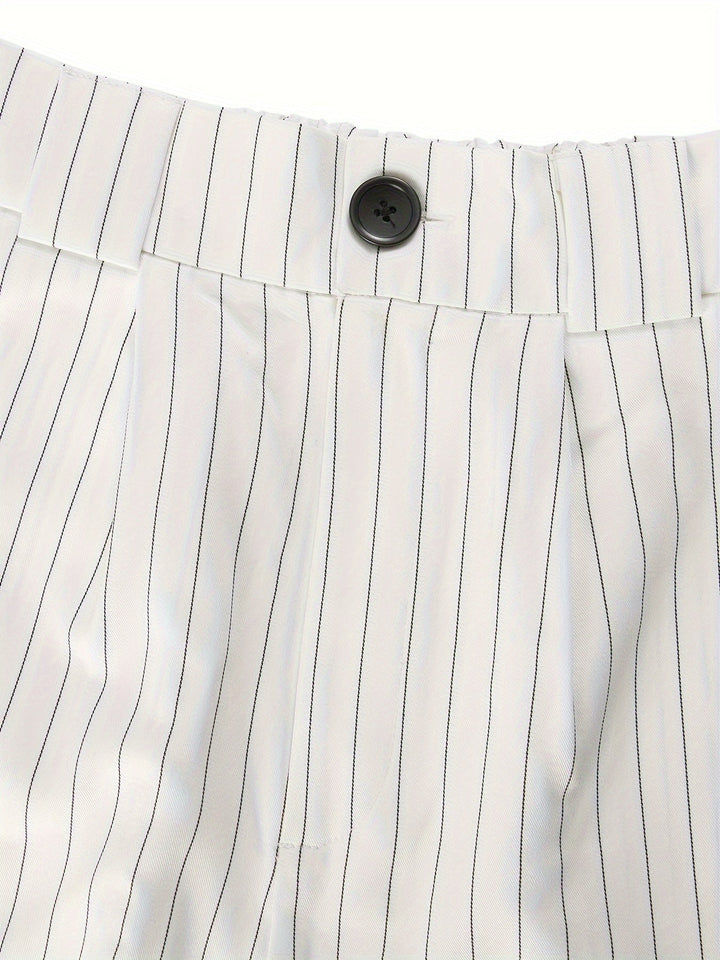 Gestreifte Damenhose mit hohem Bund und Knopfverschluss-Luzern Mode
