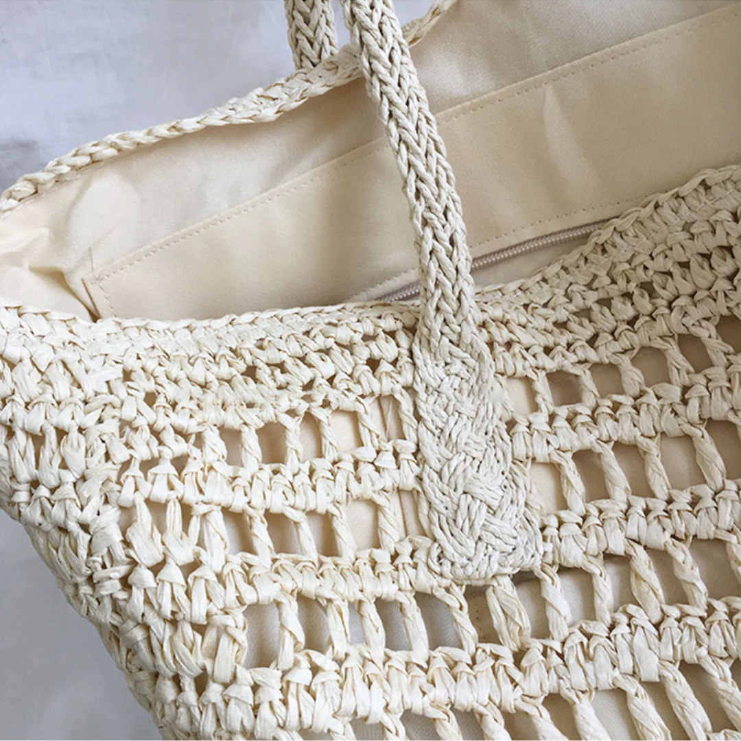 Geflochtene Strandtasche aus Stroh für Damen - Handgefertigt-Luzern Mode