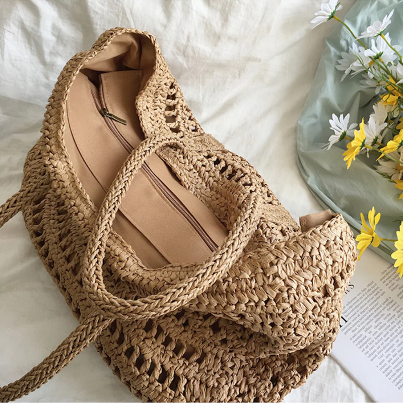 Geflochtene Strandtasche aus Stroh für Damen - Handgefertigt-Luzern Mode