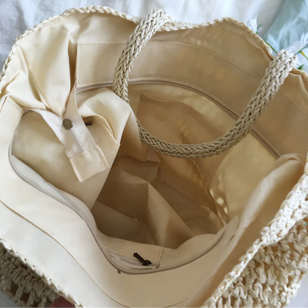 Geflochtene Strandtasche aus Stroh für Damen - Handgefertigt-Luzern Mode