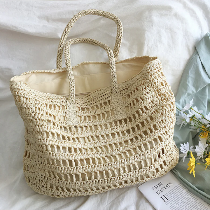 Geflochtene Strandtasche aus Stroh für Damen - Handgefertigt-Weiß-Luzern Mode
