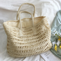 Geflochtene Strandtasche aus Stroh für Damen - Handgefertigt-Weiß-Luzern Mode