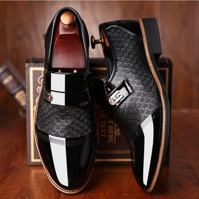 Herren Lacklederschuhe mit Schnalle - Elegante Business-Schuhe-Schwarz-39-Luzern Mode