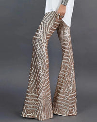 Pailletten Schlaghose Damen - Glamouröse Partyhose Retro-S-Luzern Mode