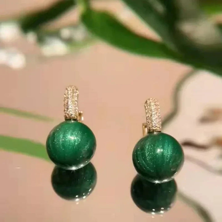 Ohrringe für Damen | Gold | Grüne Perlen | Stilvoll | Perfektes Geschenk-Luzern Mode