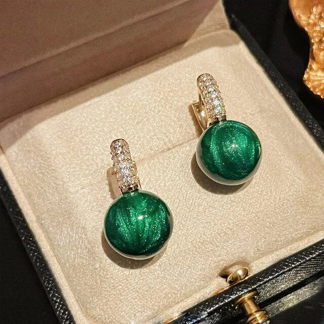 Ohrringe für Damen | Gold | Grüne Perlen | Stilvoll | Perfektes Geschenk-Luzern Mode