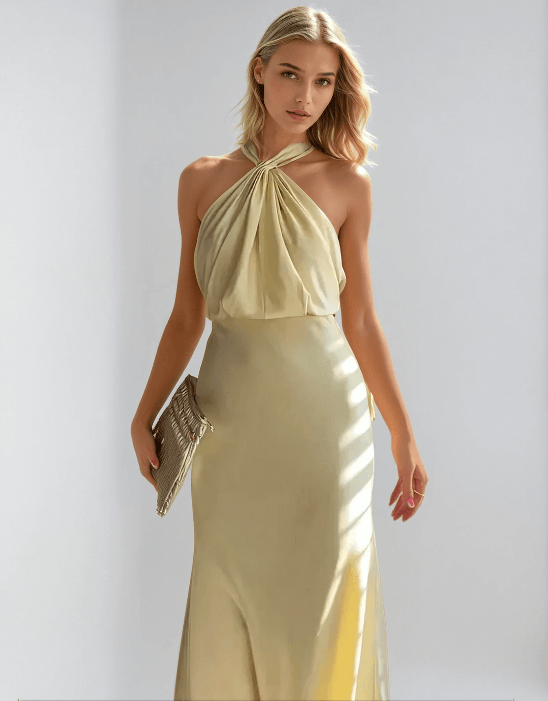 Taillierte Passform | Halterneck-Ausschnitt | weich fallend | luftiges Maxikleid-XS-Luzern Mode