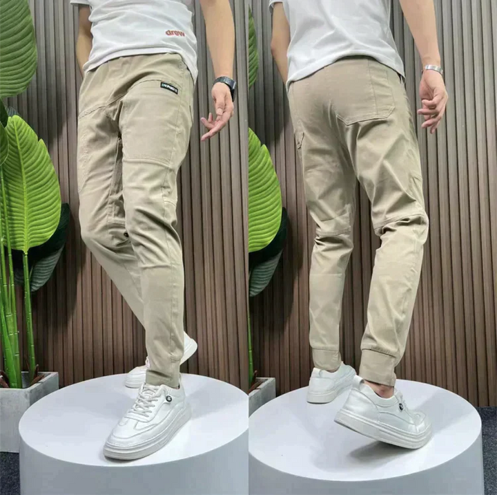 Herren Jogginghose Slim Fit mit Elastischem Bund-Beige-28 - 29 (50-60 kg)-Luzern Mode