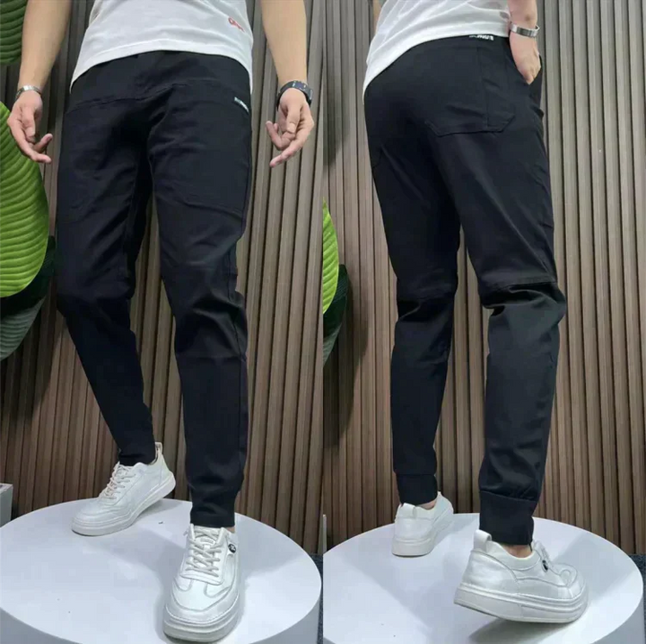 Herren Jogginghose Slim Fit mit Elastischem Bund-Schwarz-28 - 29 (50-60 kg)-Luzern Mode
