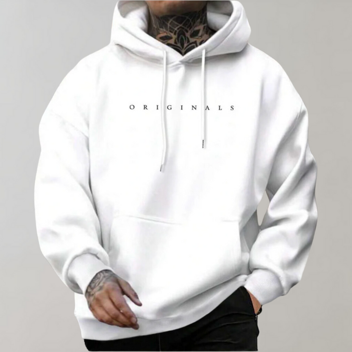 Herren Hoodie mit Kapuze und Aufdruck "Originals"-Weiß-S-Luzern Mode